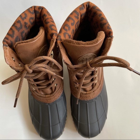 Tommy Hilfiger Reise leopard print high top duck rain boots 9 - Picture 6 of 14